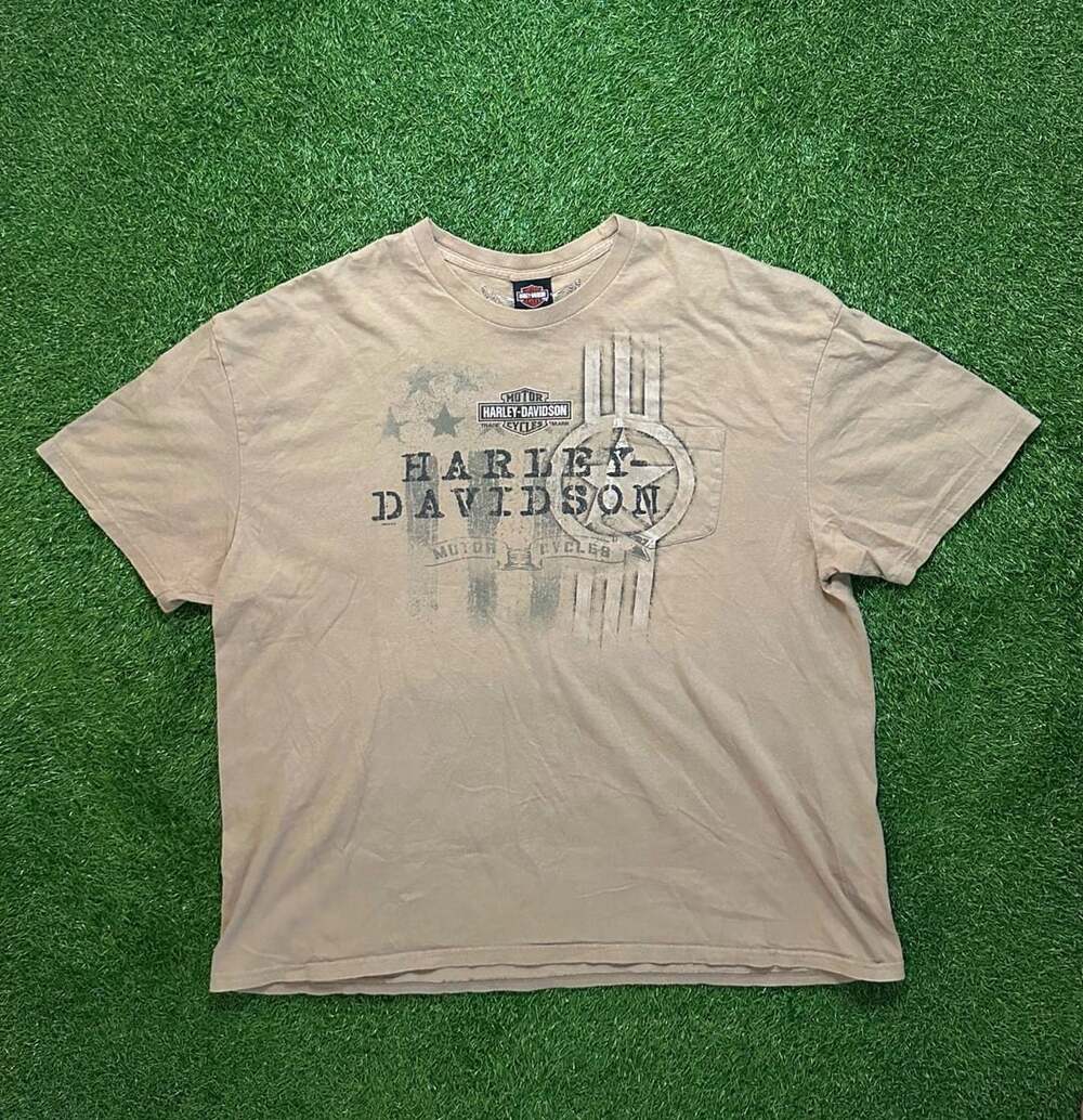 Harley Davidson Tan Brown Vintage Graphic T-Shirt Short Sleeve